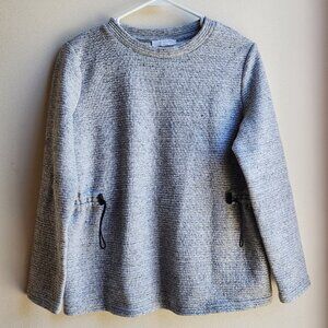 T by Talbots Heather Gray Ruffled Scoop Neck Sweater Size Petite Medium